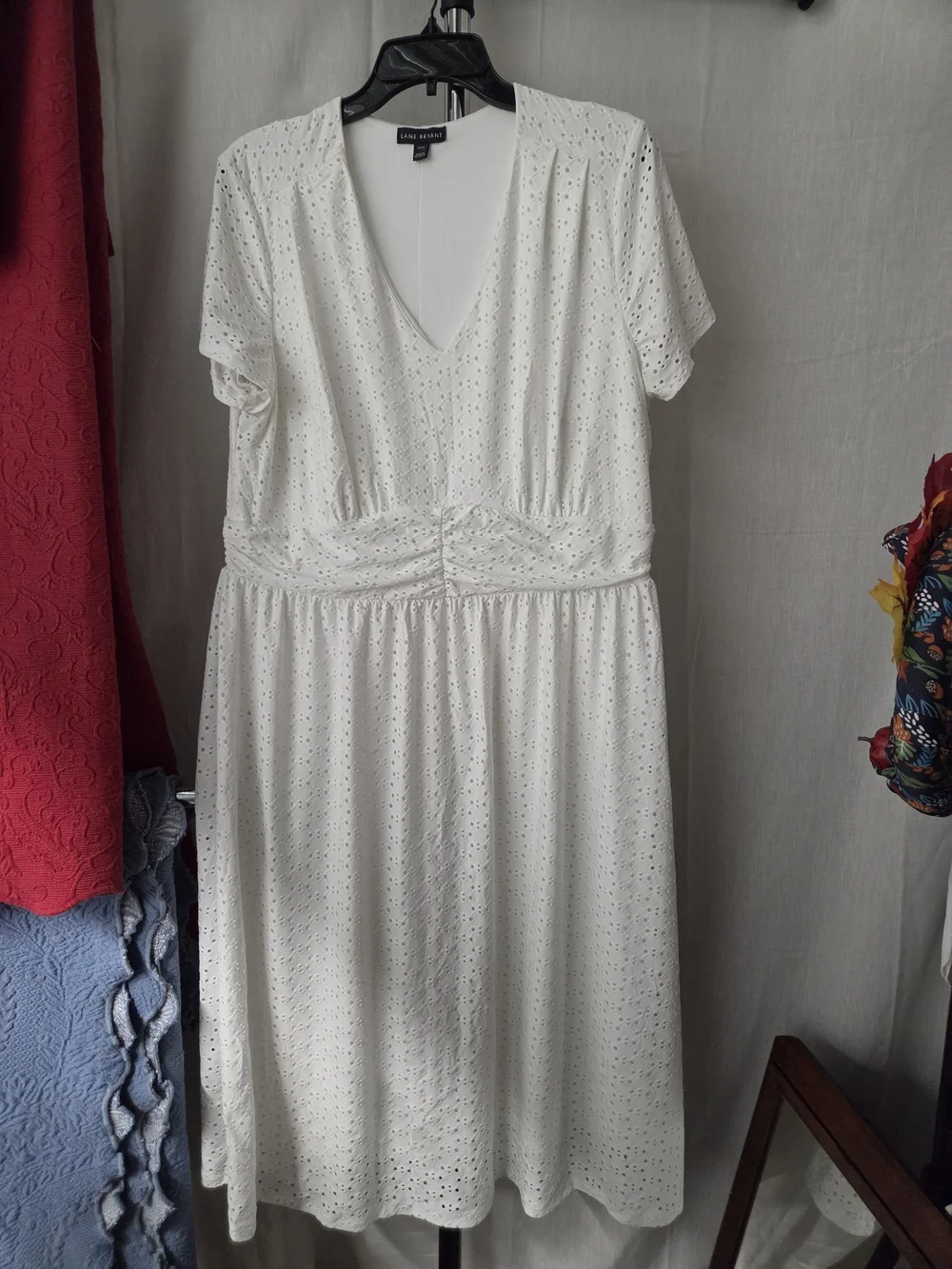Lane Bryant White Eyelet V-Neck Summer Midi Dress